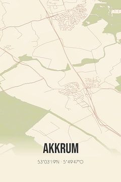 Vintage landkaart van Akkrum (Fryslan) van MijnStadsPoster