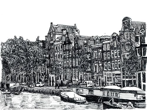 Pentekening Herengracht Amsterdam Nederland Tekening Lijntekening