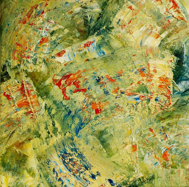 Abstract oil painting, nature, minimalism, green, yellow and blue by BowiScapes abstract and digital art
