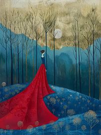 Vrouw in een rode jurk stijl abstract van TOAN TRAN