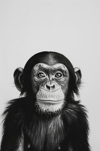 Chimpansee in zwart-wit