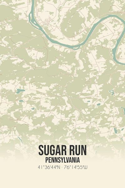 Carte ancienne de Sugar Run (Pennsylvanie), USA. par Affiches de lieux