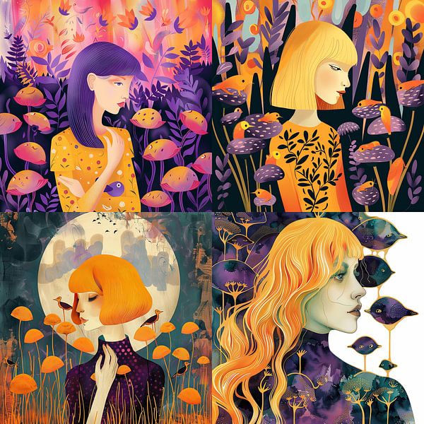 Collage Frauen und Vögel von Egon Zitter