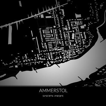 Zwart-witte landkaart van Ammerstol, Zuid-Holland. van Rezona