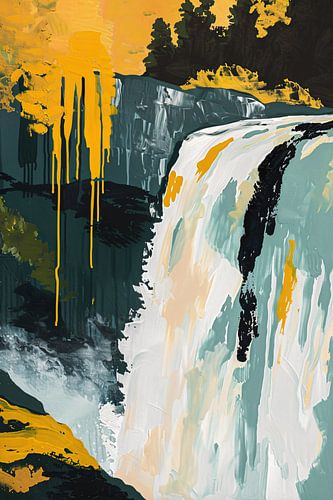 Abstract schilderij van waterval in natuur