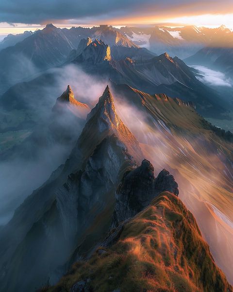 Himmelsfeuer über Bergsilhouetten von fernlichtsicht