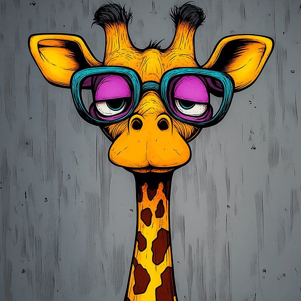 Cheerful Giraffe Looking Wisely Through Glasses by Karina Brouwer