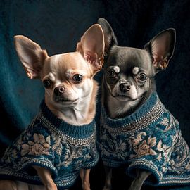 Portrait painting of two Chihuahuas