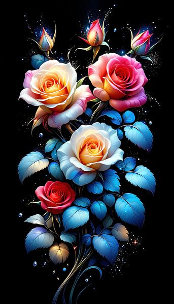 In the splendour of the queen - A poetic homage to the rose in blue, red and gold (3 of 3) by AidasignArt