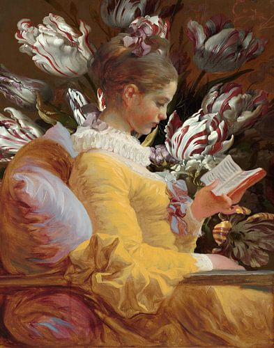 Lezend meisje, Jean-Honoré Fragonard - bloemenbehang