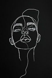 lijn ontwerp vrouwen gezicht tegen zwart van Franka Poulain
