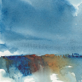 Abstract Blue Horizon I: Minimalist Watercolor by Dina Dankers
