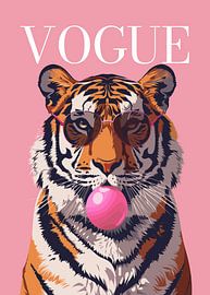 Stilvoller Tiger mit Sonnenbrille, der rosa Kaugummi bläst – Vogue-Poster von Cross