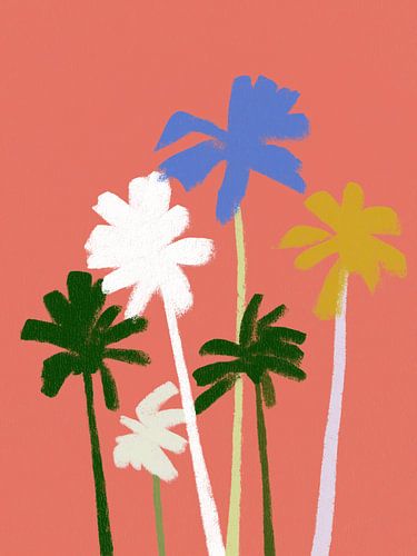 Abstract Tropical Palm Tree Sunset Art