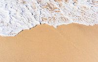 Close-up van de achtergrondtextuur van het zandstrand met zeegolfschuim van Alex Winter thumbnail