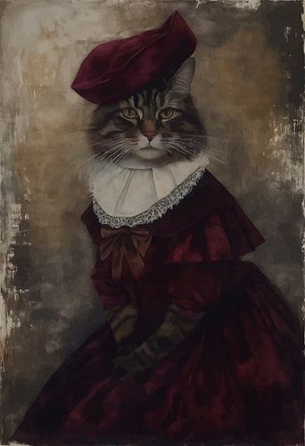 Kat in kleding uit de industriële revolutie Portret