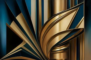 Abstracte goud-blauwe lijnen kunstwerk van Art & Soul Creations