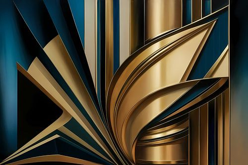 Abstracte goud-blauwe lijnen kunstwerk