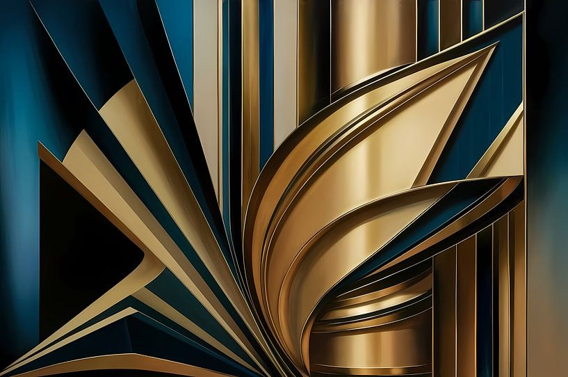 Abstracte goud-blauwe lijnen kunstwerk van Art & Soul Creations