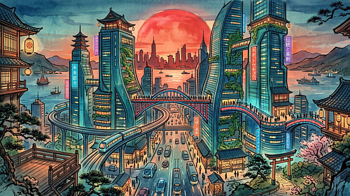Une ligne d'horizon futuriste à Tokyo, alliant le patrimoine traditionnel japonais à l'architecture moderne