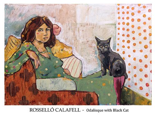 Odalisque met zwarte kat van Miquel Rossello Calafell