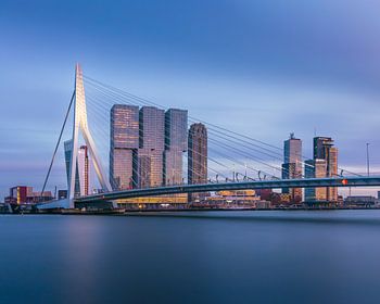 Coucher de soleil au pont Erasmus, sur la Meuse à Rotterdam