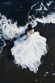 Woman in a white dress by the sea by NJ Midnight Studio