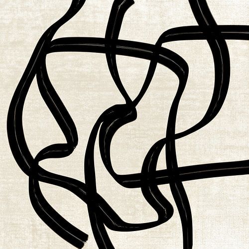 Modern kunstwerk met grove penseelstreken in zwart