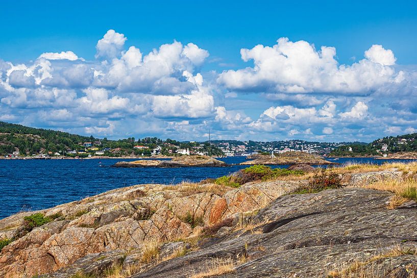 Blick von der Insel Merdø auf die Stadt Arendal in Norwegen von Rico Ködder