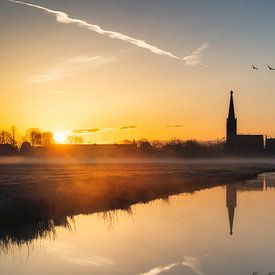 Sunrise at St. John's Beheading Church with geese. by Richard Nell