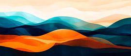 Sanfte Hügel in Blau und Orange – Abstrakt von Poster Art Shop