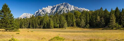 Moorlandschap bij de Lautersee, daarachter het Karwendelgebergte