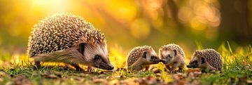 Hegdehog family on a walk van Harry Hadders