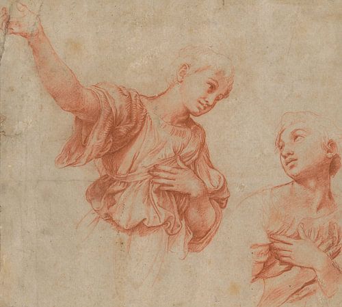 Studie voor twee engelenfiguren, Raffaello Sanzio