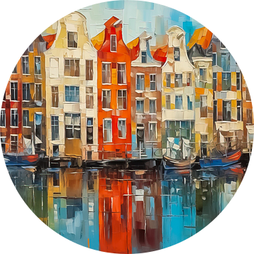 Grachtenpanden in Amsterdam schilderij van Thea