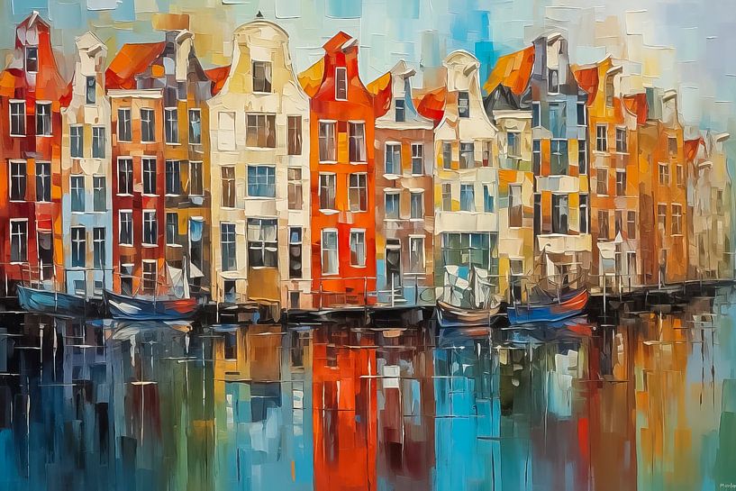 Grachtenpanden in Amsterdam schilderij van Thea