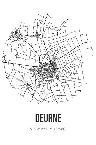 Deurne (Noord-Brabant) | Landkaart | Zwart-wit van Stad & Wand