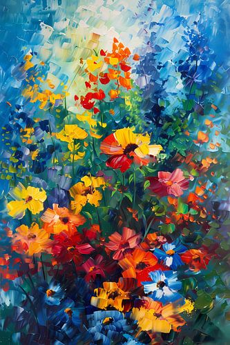 Kleurrijk abstract bloemenveld schilderij