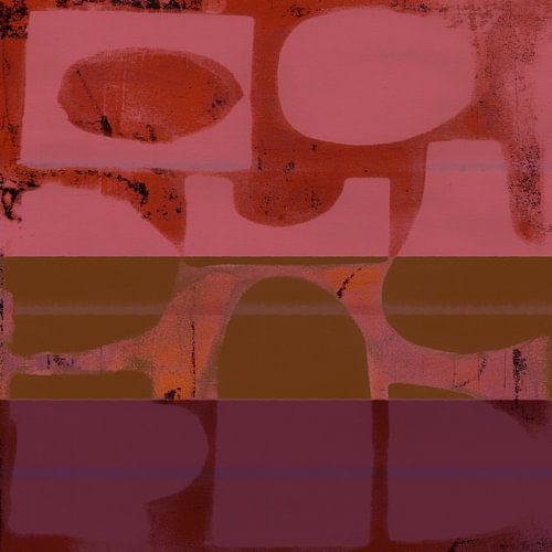 Kleurrijke abstracte vormen in roze, terracotta, donker oker en paars
