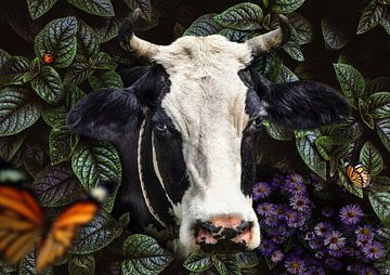 Une vache regarde à travers les buissons sur Bert Hooijer