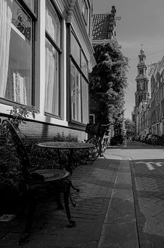 Ein Sitzplatz mit Blick auf den Westertoren Amsterdam