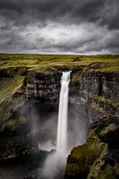 Haifoss water fall in Iceland during a dark stormy day