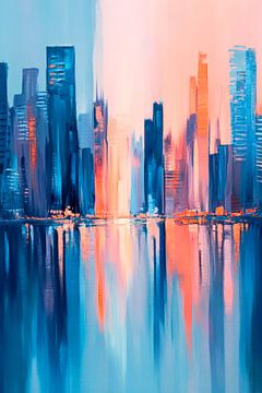 Stedelijke skyline in een kleurenspel van Poster Art Shop