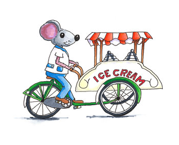 Un marchand de glaces en moto-cargo