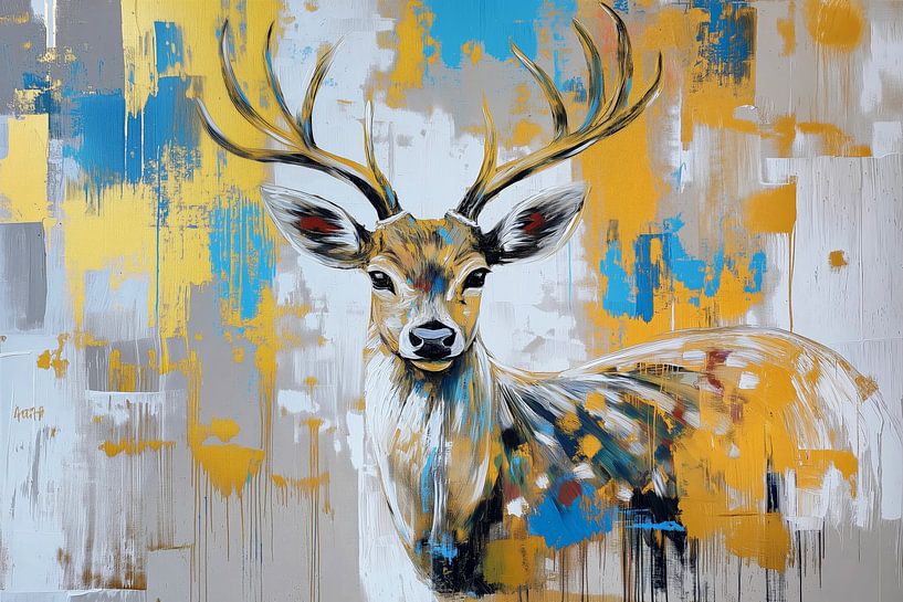 Cerf en bleu et or par ARTemberaubend