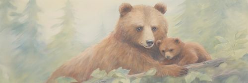 Ours brun avec un petit