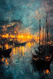 Haven bij nacht van Poster Art Shop