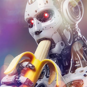 Portrait of a banana eating robot