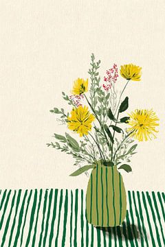 Green stripes and yellow flowers