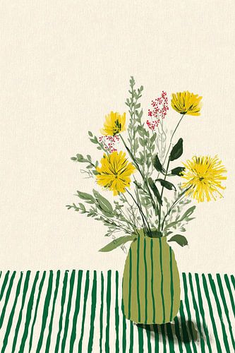 Groene strepen en gele bloemen